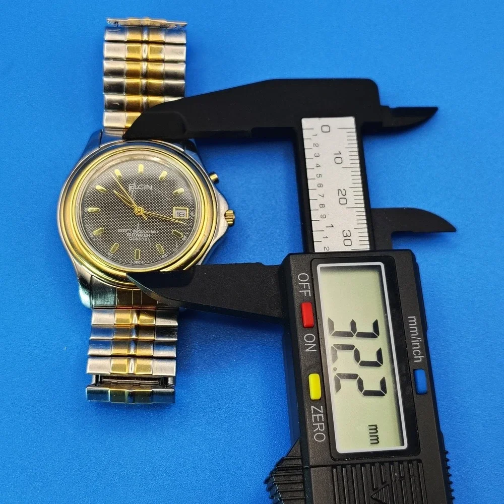 Vintage 1996 Elgin Glowatch Date Two Tone 32mm Mens Quartz Dress Watch Restored